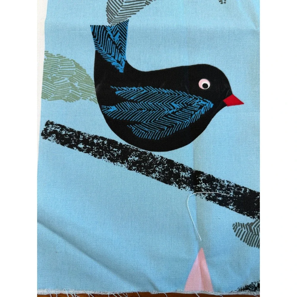 IKEA Malin Akerblom Bird Fabric 36x57 Blue Scandi Parrots Home Decor Sew